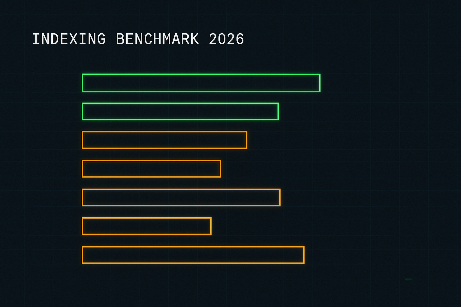 Stylised dark-mode bar chart showing indexing speed and success rate across eight backlink indexing tools